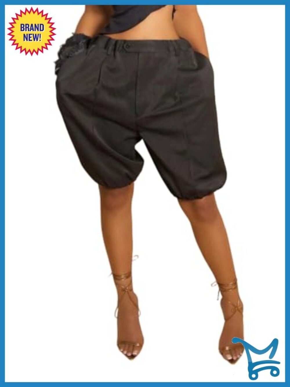 Bermuda Shorts Casual Baggy Lightweight Elastic Waist Knee Length with Pockets